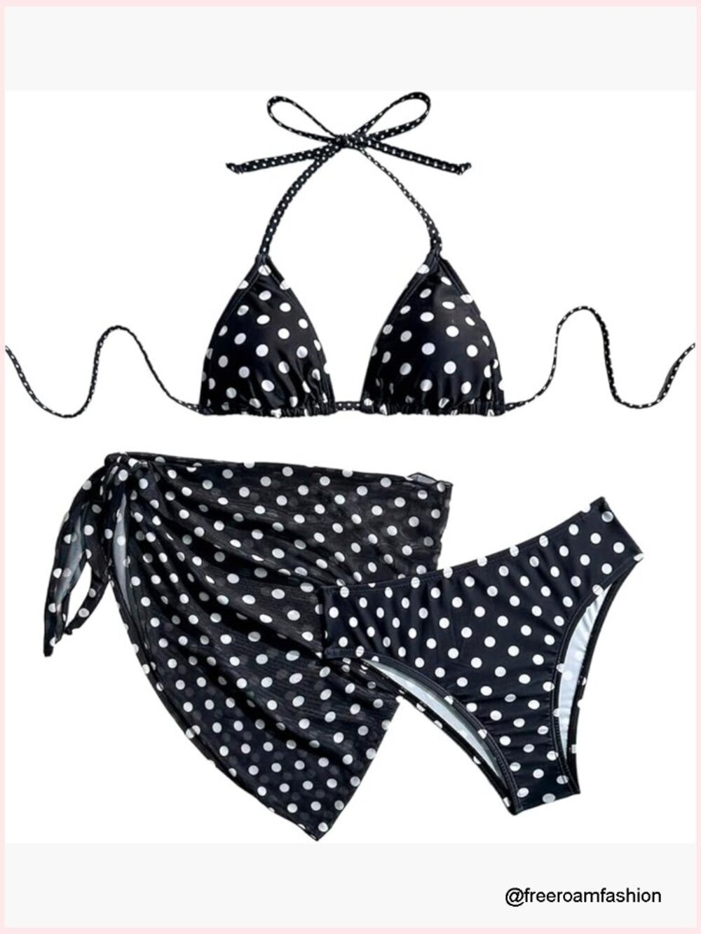 3pc Halter Triangle Bikini Set with Wrap Coverup